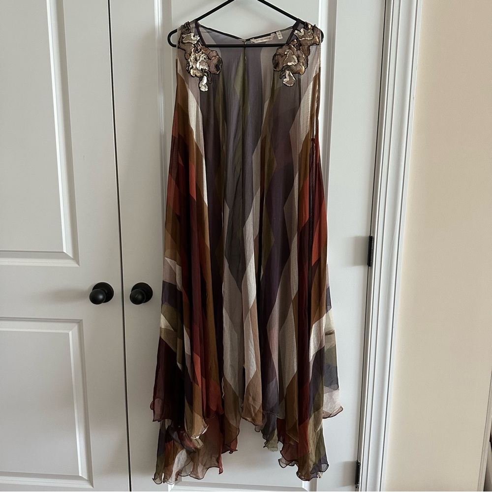 Soft Surroundings Geometric Print Chiffon Sequin Embellished Duster Vest Sz S/M